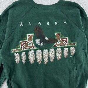 Vintage Alaska Sweatshirt Mens BOXY S Bald Eagle Native Art Feathers USA 90s